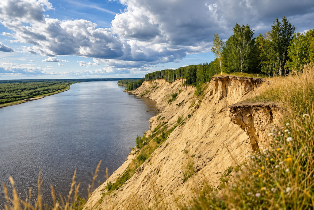 Панорамный речной пейзаж с песчаными утёсами.png Панорамный речной пейзаж с песчаными утёсами.png